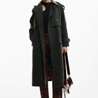Trenchcoat van suèdelook - BLACK - M