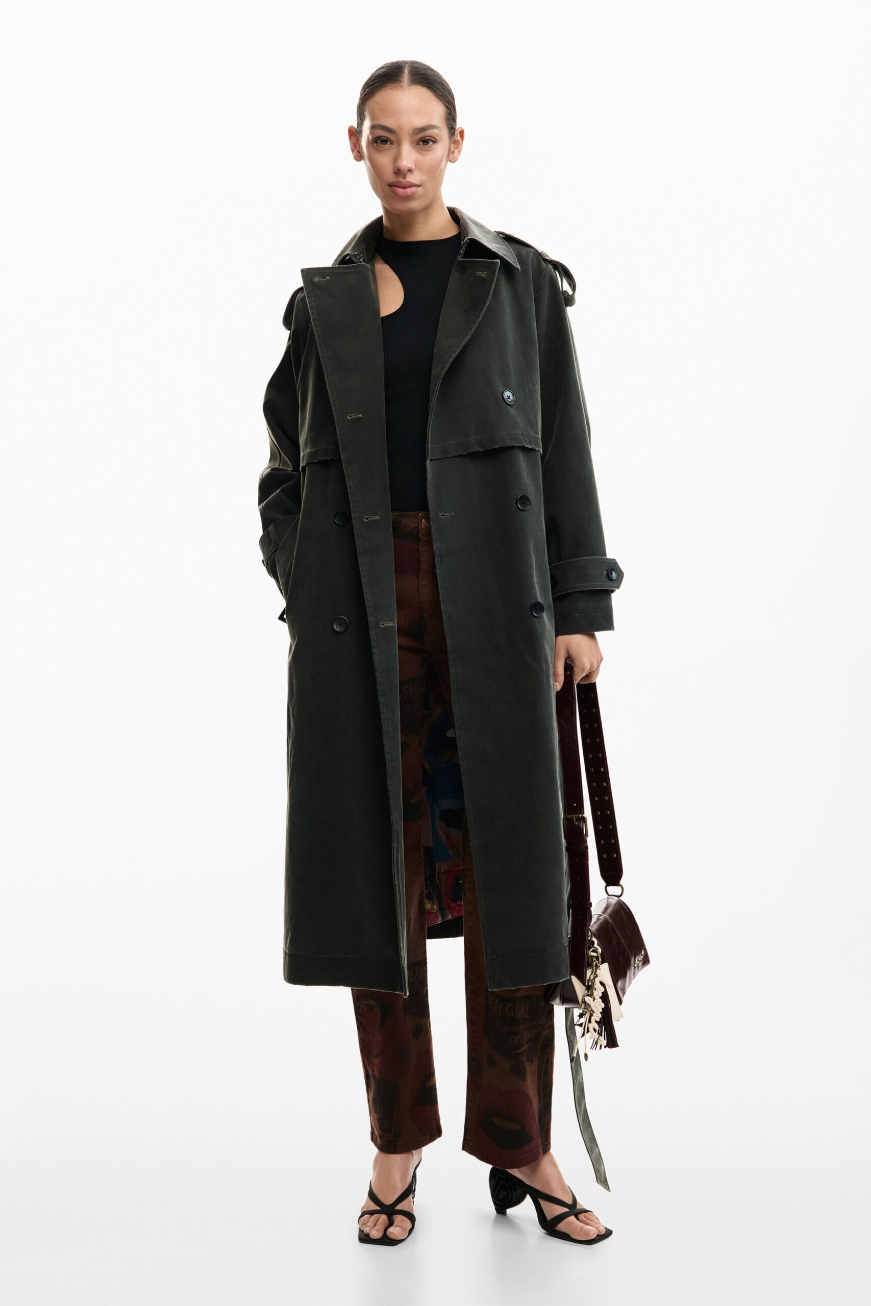 Trenchcoat van suèdelook - BLACK - M