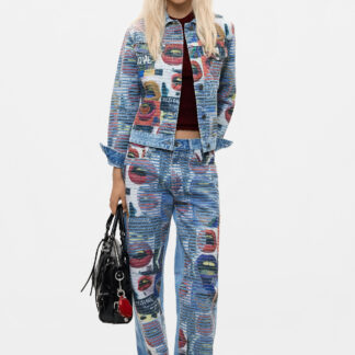 Bedrukte denim broek 100% katoen - BLUE - 44