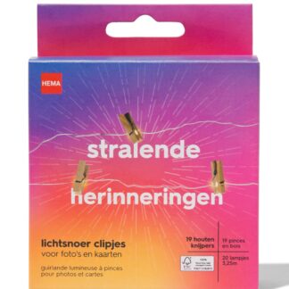 HEMA Lichtsnoer 3.25m met 20 lampjes en 19 clipjes hout