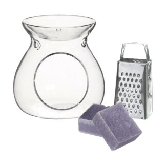 Ideas4seasons Amberblokjes/geurblokjes cadeauset - lavendel - inclusief geurbrander en mini rasp