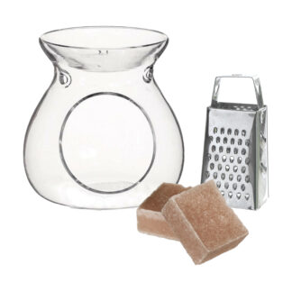 Ideas4seasons Amberblokjes/geurblokjes cadeauset - sandelhout - inclusief geurbrander en mini rasp
