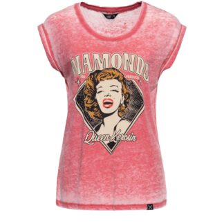 Queen Kerosin Enzym Wash T-Shirt 'Diamonds' Pink-S | 30% korting