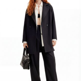 Wollen jas met sierstiksels - BLACK - M