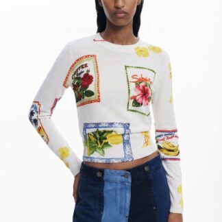 Trui met tropische stempels - WHITE - M