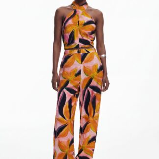 Broek met bloemenprint - RED - M