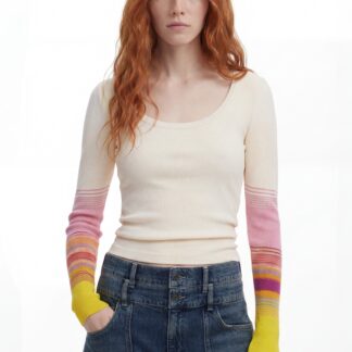 T-shirt met bedrukte mouwen - WHITE - M