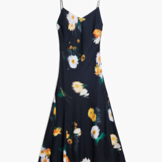 Bloemenjurk met spaghettibandjes van chiffon - BLACK - M