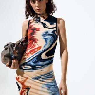 Mouwloze bedrukte jurk - MATERIAL FINISHES - M